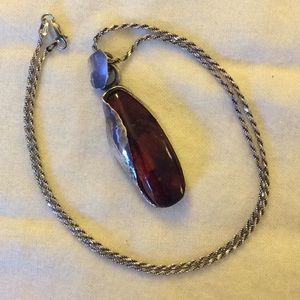 Amber and Sterling Silver Pendant with Rope Chain
